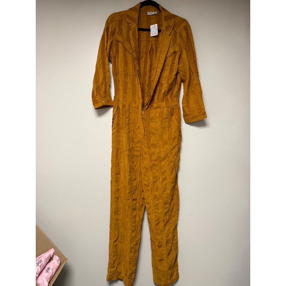 The Odells Mustard Yellow Corduroy Striped Jumpsuit Size S‎ Anthropolgie FP